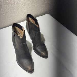 Frye Distressed Black Leather Pointed Ankle Booties
